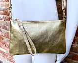 Small leather bag in GOLD .Cross body, shoulder bag or wristlet in GENUINE leather. Golden leather bag with adjustable strap. Gold purse