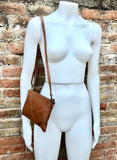 Small leather bag in camel brown. GENUINE leather crossbody / shoulder bag.Brown leather bag with GOLD hardware. Tobacco brown purse