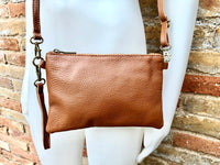 Small leather bag in camel brown. GENUINE leather crossbody / shoulder bag.Brown leather bag with GOLD hardware. Tobacco brown purse