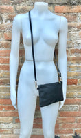 Small leather bag in black. GENUINE leather crossbody / shoulder bag . BLACK leather bag with adjustable strap. Small black leather purse