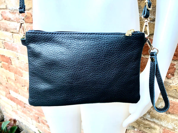 Small leather bag in black. GENUINE leather crossbody / shoulder bag . BLACK leather bag with adjustable strap. Small black leather purse