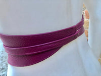 Burgundy obi belt. Genuine leather dress / overall belt. Wrap belt. Wide waist belt. Dark red Wraparound belt. Wine red boho sash.