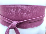 PLUM purple obi belt in soft leather. Wrap belt in purple-burgundy. Wide waist belt in genuine leather. Wraparound belt. Wine red boho sash