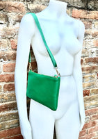 Small leather bag in green. GENUINE leather crossbody / shoulder bag . GREEN leather bag with adjustable strap. Small GREEN leather purse