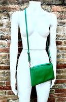 Small leather bag in green. GENUINE leather crossbody / shoulder bag . GREEN leather bag with adjustable strap. Small GREEN leather purse