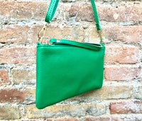 Small leather bag in green. GENUINE leather crossbody / shoulder bag . GREEN leather bag with adjustable strap. Small GREEN leather purse