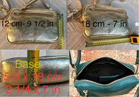 Metallic leather small blue bag. GENUINE leather shoulder / crossbody bag. Blue purse with adjustable strap + zipper.Glitter leather purse