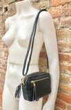 Small leather bag in black. GENUINE leather shoulder or cross body bag. Black leather purse with adjustable strap and zippers. Gold hardware