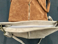 Beige suede leather bag. Boho messenger bag. GENUINE LEATHER Cross body or shoulder bag. Beige suede leather purse with zipper