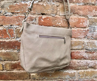 Beige leather bag. Soft genuine leather messenger bag with tassel. Beige crossbody bag,. Beige purse with zipper and adjustable strap