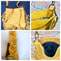 Blue - gray crossbody / shoulder bag. Denim blue boho suede bag with FRINGES. Genuine leather messenger with 2 straps. Blue suede purse