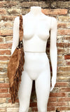 Brown crossbody / shoulder bag. Rusty brown boho suede leather bag with FRINGES. Genuine leather messenger with 2 straps. Brown suede purse