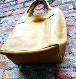 Tote leather bag in yellow. Genuine leather shopper. Large carry all bag for your laptop, books. Mustard yellow leather shoulder bag