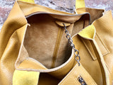 Tote leather bag in yellow. Genuine leather shopper. Large carry all bag for your laptop, books. Mustard yellow leather shoulder bag