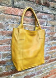 Tote leather bag in yellow. Genuine leather shopper. Large carry all bag for your laptop, books. Mustard yellow leather shoulder bag