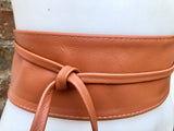 ORANGE - BROWN belt wrap belt in soft genuine leather. Waist belt in rusty brown. Light terracotta wraparound wide belt.