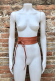 ORANGE - BROWN belt wrap belt in soft genuine leather. Waist belt in rusty brown. Light terracotta wraparound wide belt.