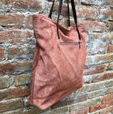 TOTE leather bag in orange - brown. Genuine soft natural suede. Terracotta large SHOPPER leather bag. Laptop bag in dark orange suede.