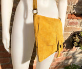 Crossbody suede leather bag in MUSTARD YELLOW. Soft genuine suede leather bag. Crossover, messenger bag in suede. Boho bag for tablet.