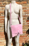 Suede bag in light PURPLE - PINK. Genuine leather shoulder / messenger bag. Mauve suede purse. Lilac suede crossbody. Flap + zipper