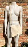 Suede bag in light beige. Genuine leather shoulder / messenger bag. Cream color suede purse. Broken white suede crossbody. Flap + zipper