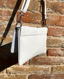 Small leather bag in WHITE. Cross body / shoulder bag in GENUINE leather. White leather purse with adjustable strap, zipper and flap. Lined