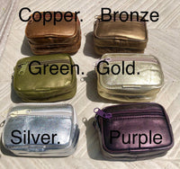 Metallic shine leather wallet. Genuine leather small purse , fits credit cards, coins, bills. Keyring inside. Belt purse. waist bag + zipper