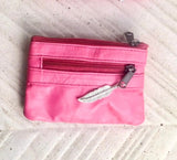 PINK coin purse in genuine leather, 3 zippers. Fits credit cards, coins, bills. Small leather wallet. Fuchsia, light , neon + purple pink