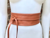 ORANGE - BROWN belt wrap belt in soft genuine leather. Waist belt in rusty brown. Light terracotta wraparound wide belt.