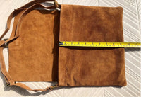 BOHO suede leather bag in light CAMEL BROWN. Soft natural genuine suede leather bag. Crossover, messenger bag in suede. Mustard brown purse