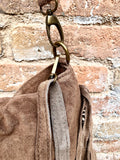 Brown crossbody / shoulder bag. Taupe brown boho suede leather bag with FRINGES. Genuine leather messenger with 2 straps. Brown suede purse