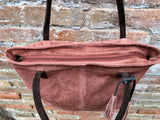 TOTE leather bag in orange - brown. Genuine soft natural suede. Terracotta large SHOPPER leather bag. Laptop bag in dark orange suede.