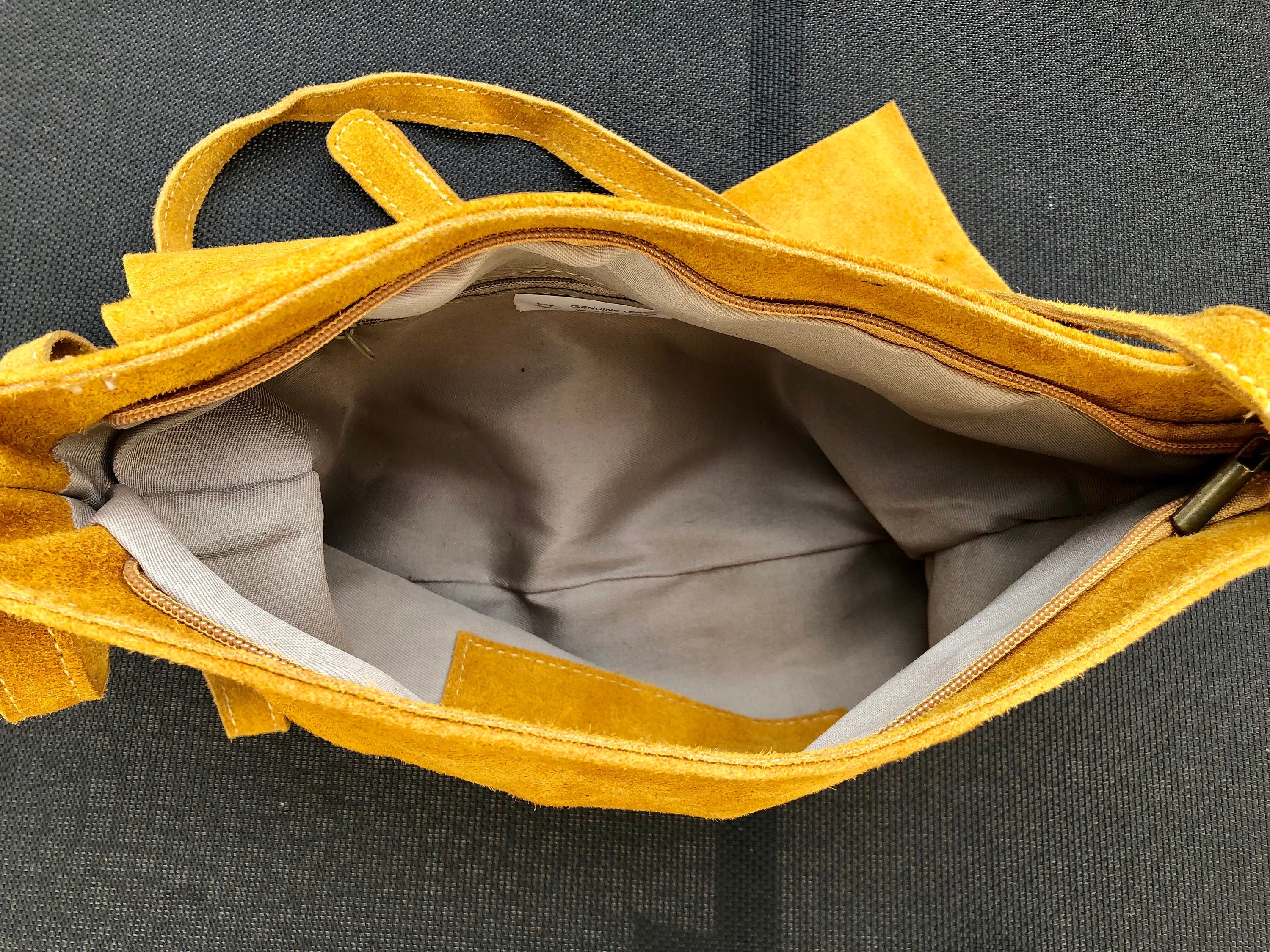 Bright yellow crossbody / shoulder suede leather bag. Soft genuine suede leather bag. Crossover, messenger bag. Yellow suede purse