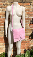 Suede bag in light PURPLE - PINK. Genuine leather shoulder / messenger bag. Mauve suede purse. Lilac suede crossbody. Flap + zipper