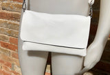 Small leather bag in WHITE. Cross body / shoulder bag in GENUINE leather. White leather purse with adjustable strap, zipper and flap. Lined