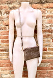 Small leather bag in METALLIC BRONZE. Cross body, shoulder bag or wristlet in GENUINE leather. Bronze leather purse + adjustable strap