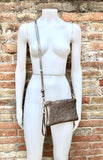 Small leather bag in METALLIC BRONZE. Cross body, shoulder bag or wristlet in GENUINE leather. Bronze leather purse + adjustable strap