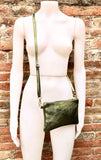 Small leather bag in METALLIC GREEN .Cross body, shoulder bag or wristlet in GENUINE leather. Green leather purse + adjustable strap