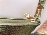 Small leather bag in METALLIC GREEN .Cross body, shoulder bag or wristlet in GENUINE leather. Green leather purse + adjustable strap