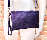 Small leather bag in METALLIC PURPLE. Cross body, shoulder bag or wristlet in GENUINE leather. Purple leather purse + adjustable strap