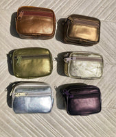 Metallic shine leather wallet. Genuine leather small purse , fits credit cards, coins, bills. Keyring inside. Belt purse. waist bag + zipper