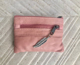 PINK coin purse in genuine leather, 3 zippers. Fits credit cards, coins, bills. Small leather wallet. Fuchsia, light , neon + purple pink