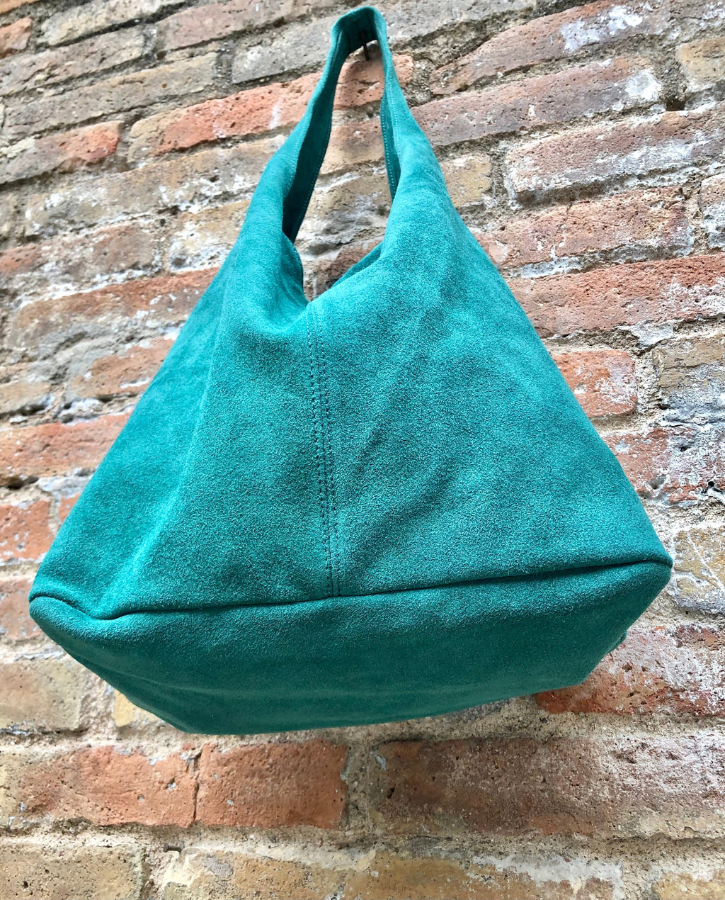 Large TOTE leather bag in GREEN with ZIPPER. Soft natural suede genuine leather shopper. Bohemian bag. Green suede slouch bag. Carry all bag