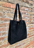 Tote suede leather bag in BLACK.Soft natural genuine leather shopper bag. Black suede shopper. Black shoulder bag. Black suede purse.
