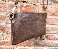 Small leather bag in METALLIC BRONZE. Cross body, shoulder bag or wristlet in GENUINE leather. Bronze leather purse + adjustable strap