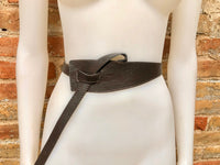 80s style LEATHER obi belt . Wrap belt in dark BROWN. Waist belt in genuine leather. Chocolate brown wraparound belt. Dark brown dress belt