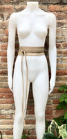 Beige wrap belt in soft leather. LONGER option. Waist, dress or wraparound belt in genuine leather. Boho obi beige color belt.