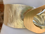 GOLD metallic leather waist belt with large metal buckle. Soft leather belt in gold. Boho glitter genuine leather belt. Gold waist belt