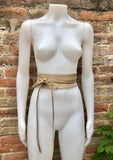 Beige wrap belt in soft leather. LONGER option. Waist, dress or wraparound belt in genuine leather. Boho obi beige color belt.