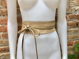 Beige wrap belt in soft leather. LONGER option. Waist, dress or wraparound belt in genuine leather. Boho obi beige color belt.